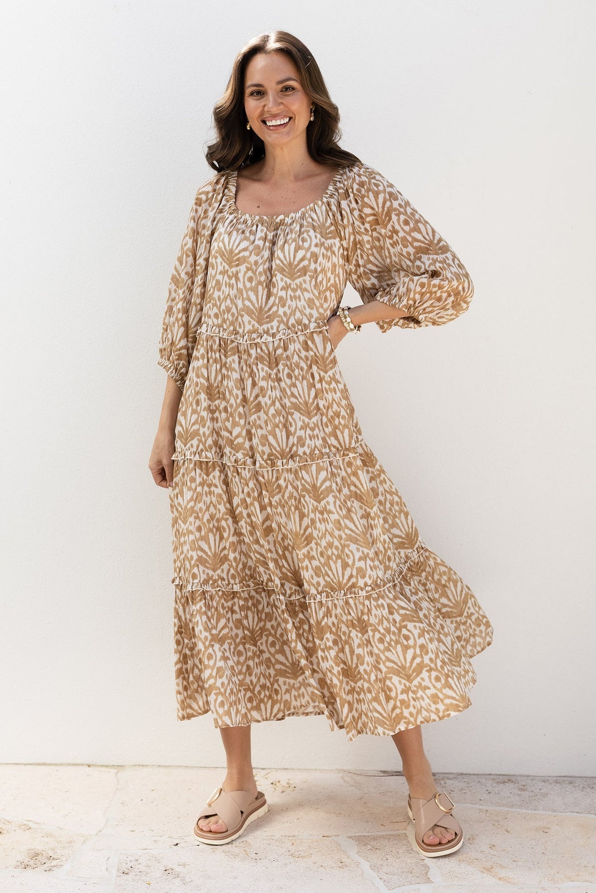 Grenadine Taupe Motif Cotton Dress
