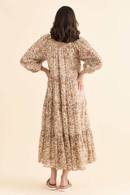 Grenadine Taupe Motif Cotton Dress