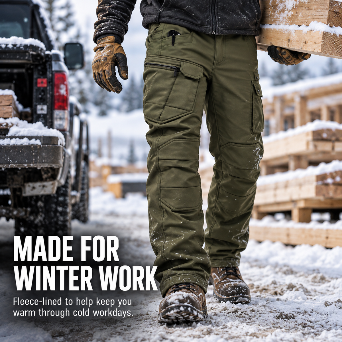 Men’s Fleece-Lined Cargo Work Pants