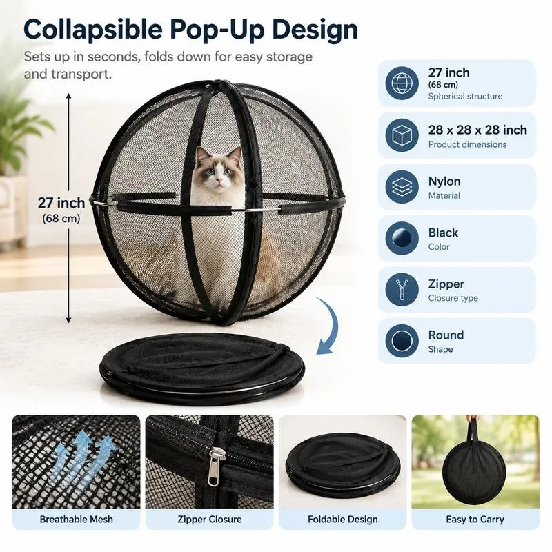 🐾✨ Portable Outdoor Cat Enclosure Mesh Ball Cat Cage– The Ultimate Safe Play & Travel Tent! 🌳🚗