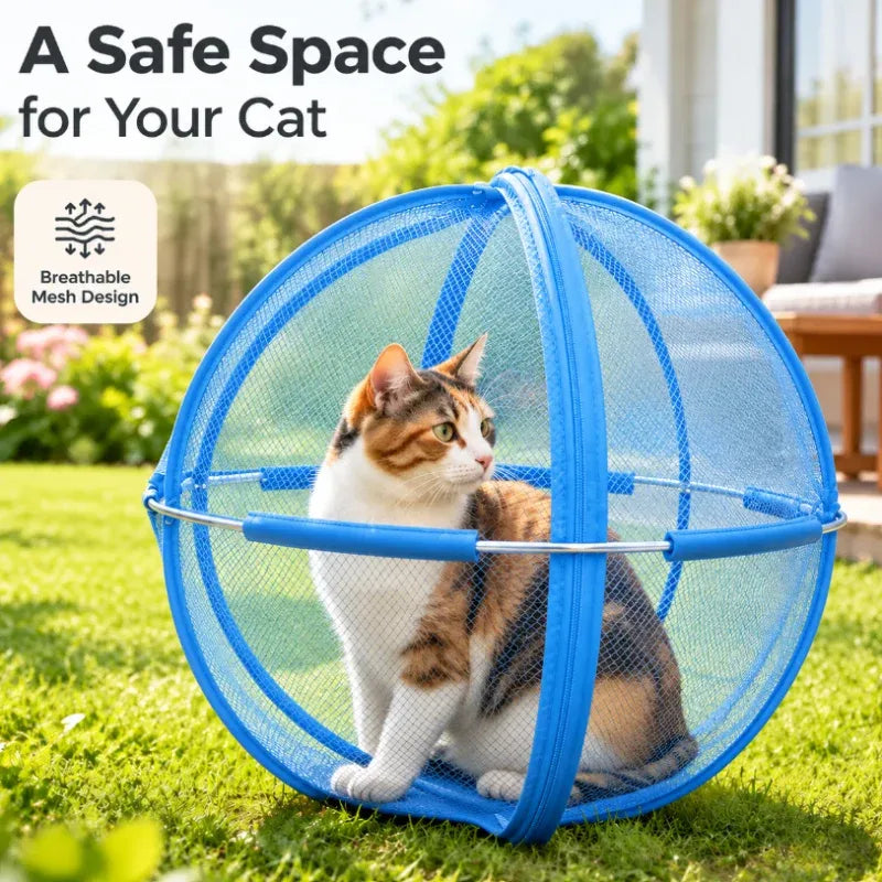 🐾✨ Portable Outdoor Cat Enclosure Mesh Ball Cat Cage– The Ultimate Safe Play & Travel Tent! 🌳🚗