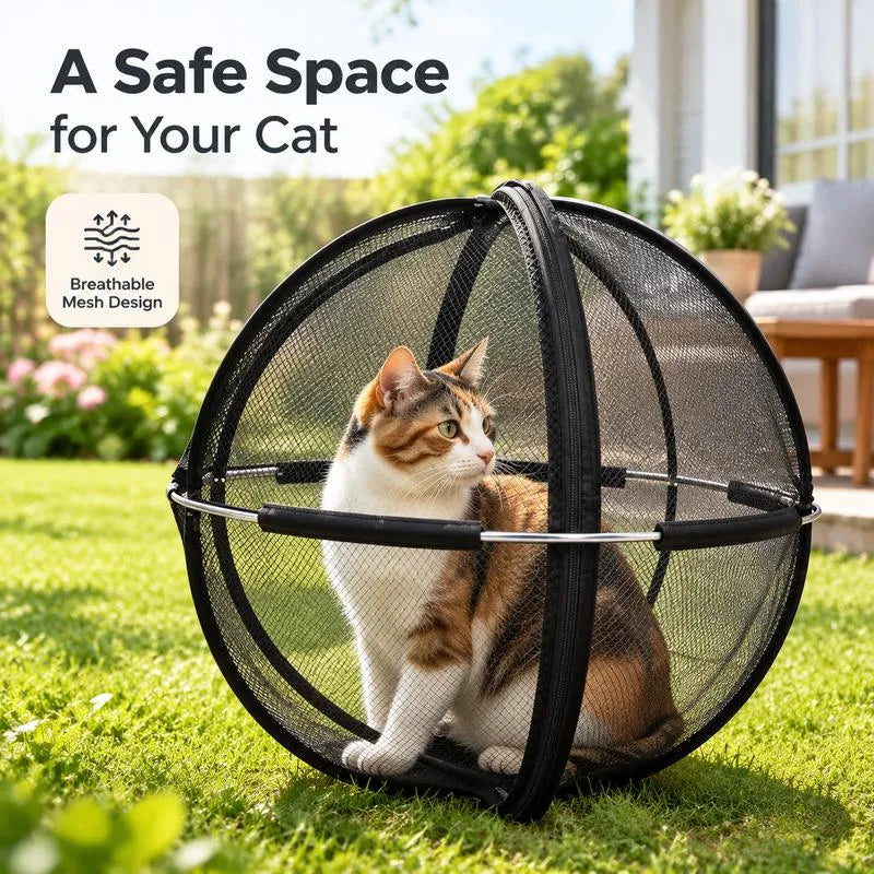 🐾✨ Portable Outdoor Cat Enclosure Mesh Ball Cat Cage– The Ultimate Safe Play & Travel Tent! 🌳🚗