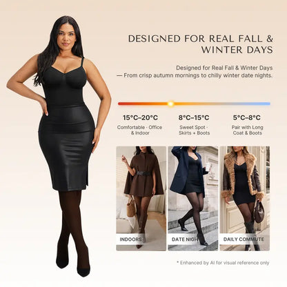Seamless Full Body Shaper with Fleece Lined Fake Translucent Tights