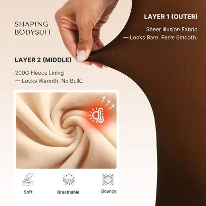 Seamless Full Body Shaper with Fleece Lined Fake Translucent Tights