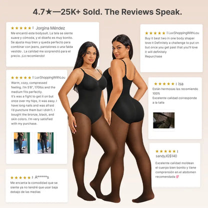 Seamless Full Body Shaper with Fleece Lined Fake Translucent Tights