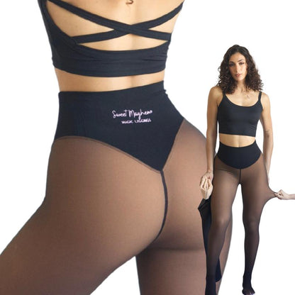 Fleece-Lined Sheer-Look Tights