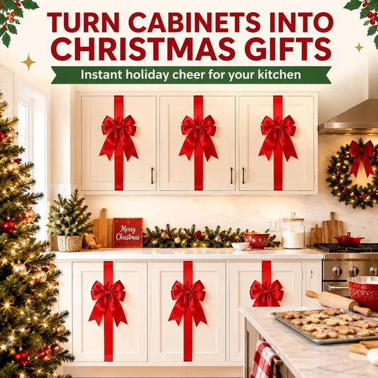 Red Christmas Cabinet Ribbons Bows for Kitchen Large Christmas Door Ribbon Cabinet Bows Locker 🎀🎄