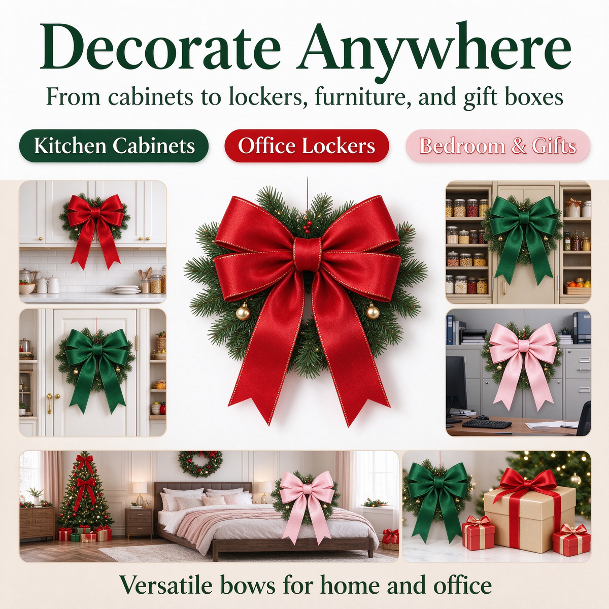 Red Christmas Cabinet Ribbons Bows for Kitchen Large Christmas Door Ribbon Cabinet Bows Locker 🎀🎄