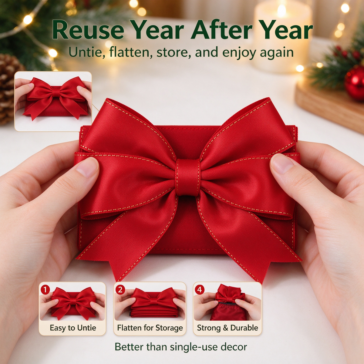 Red Christmas Cabinet Ribbons Bows for Kitchen Large Christmas Door Ribbon Cabinet Bows Locker 🎀🎄