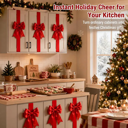 Red Christmas Cabinet Ribbons Bows for Kitchen Large Christmas Door Ribbon Cabinet Bows Locker 🎀🎄