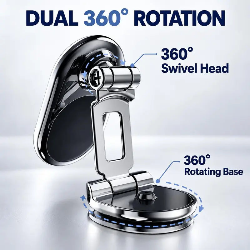 Product diagram showing the 360-degree swivel head and 360-degree rotating base